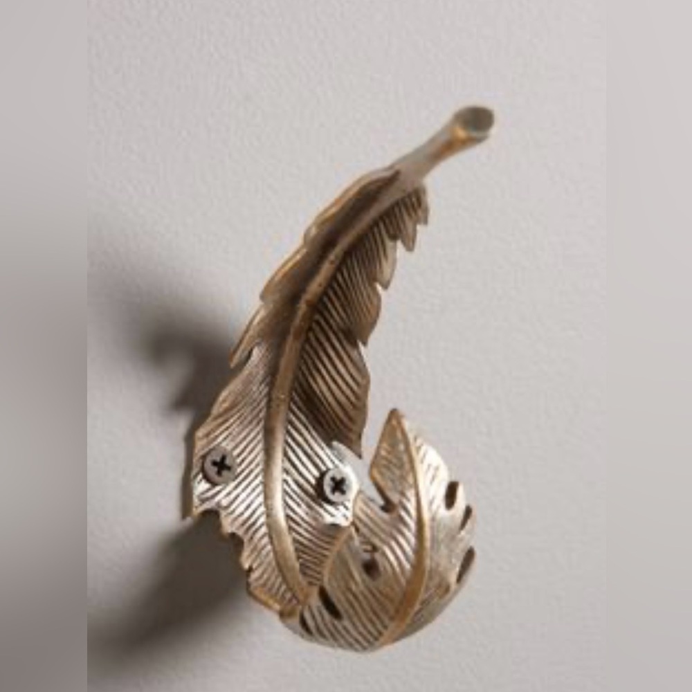 Anthropologie Brass Feather Wall Hook